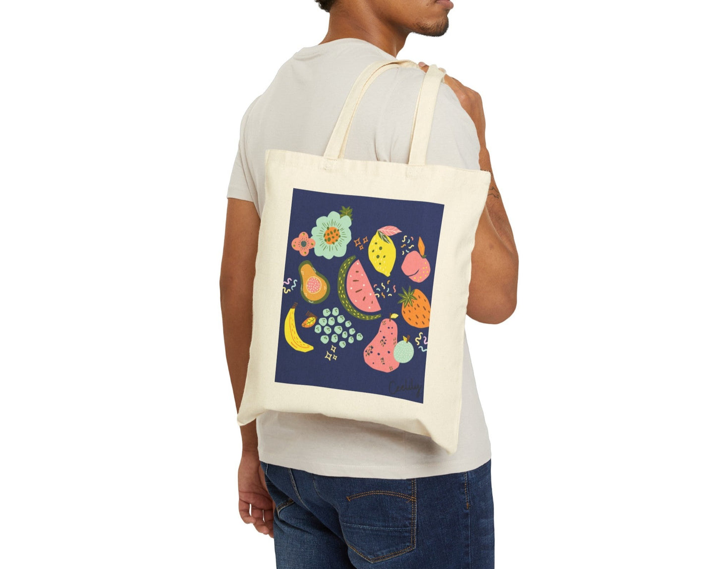 Blue fruit salad tote bag