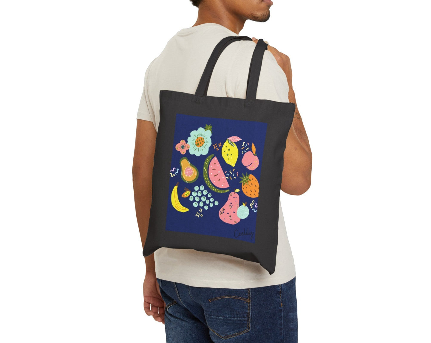 Blue fruit salad tote bag