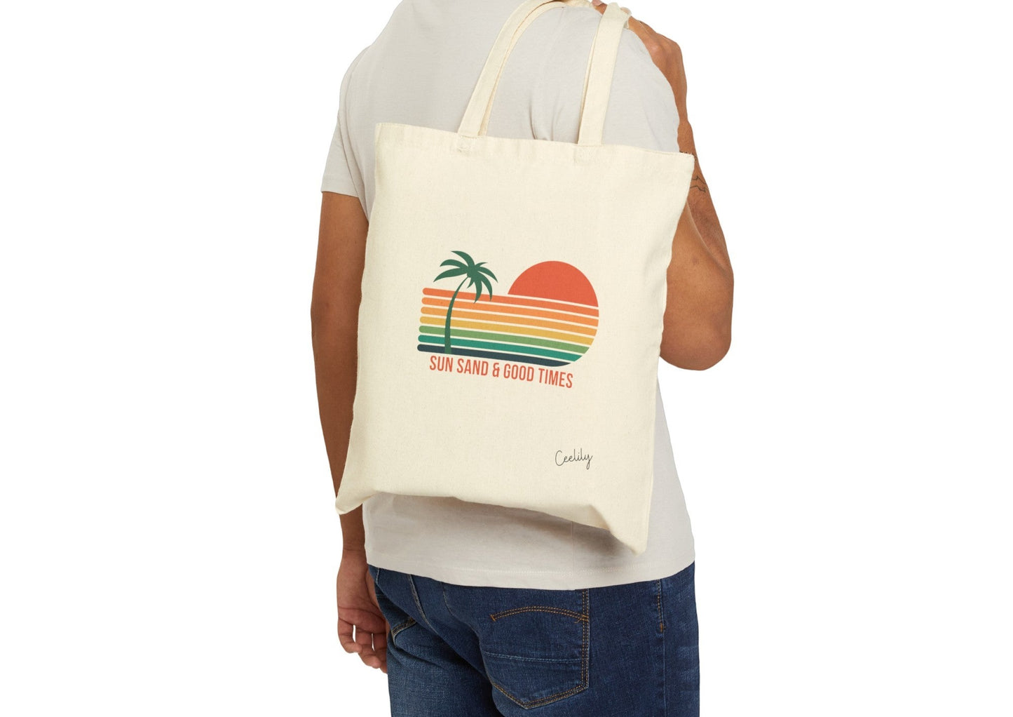 Retro beach tote bag