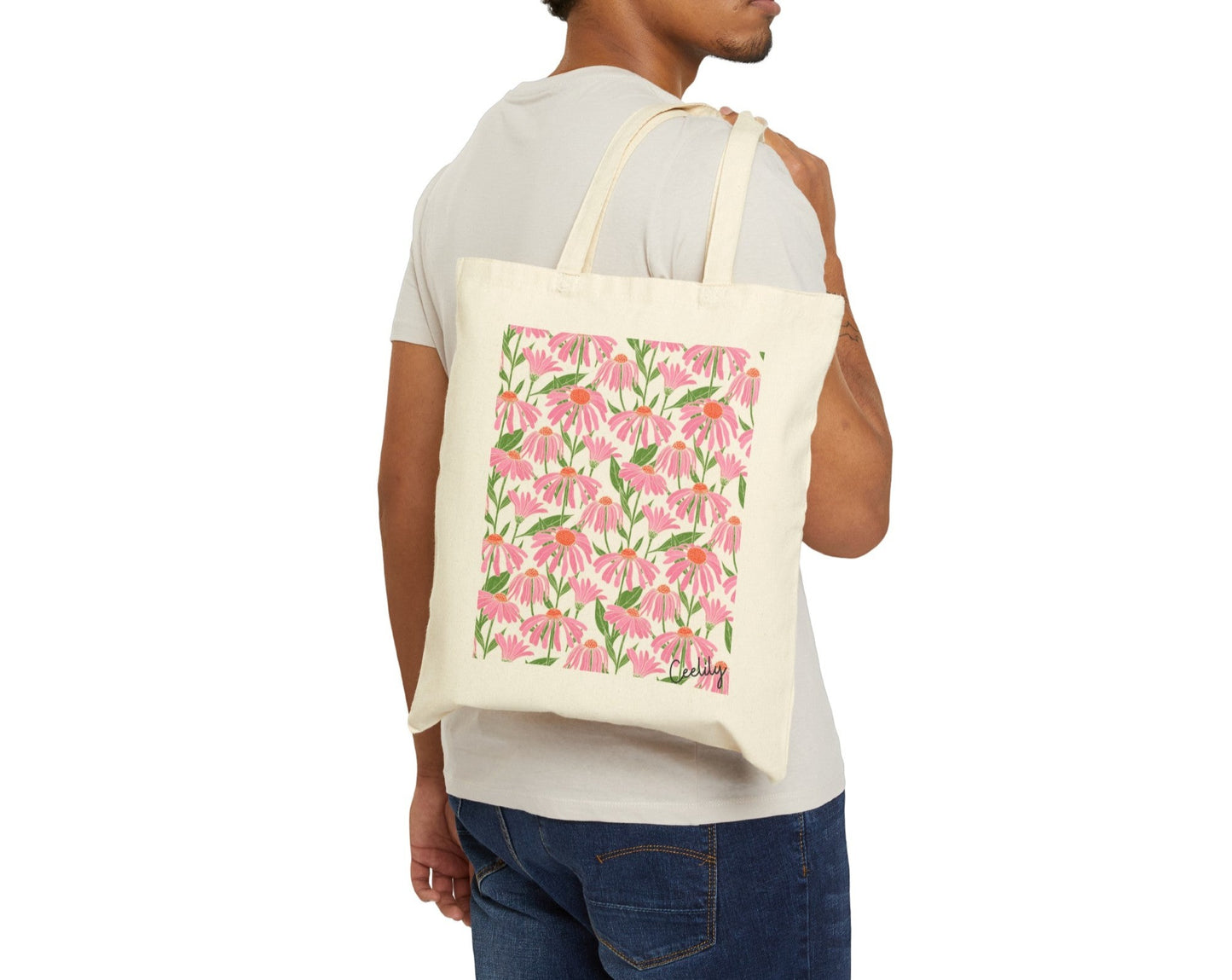 Pink floral tote bag