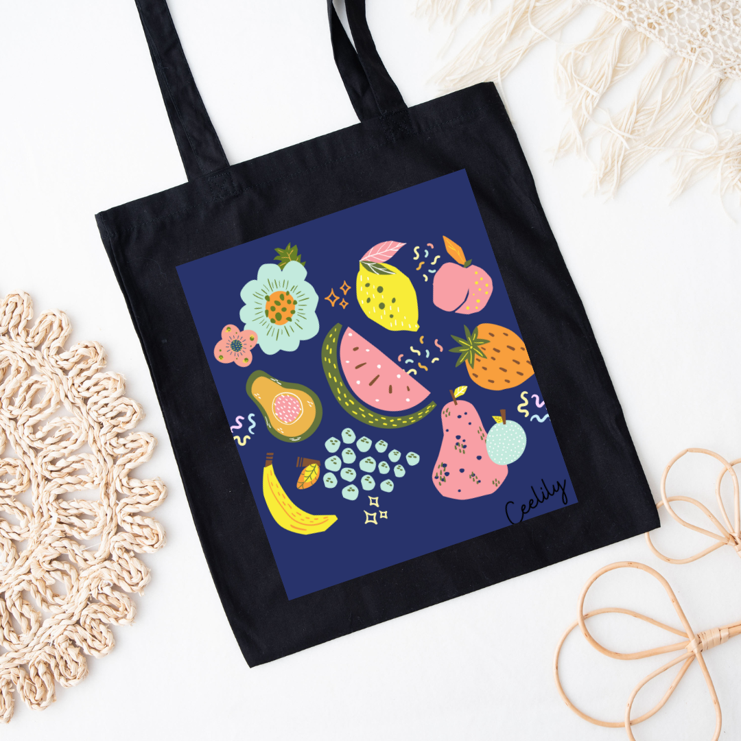 Blue fruit salad tote bag