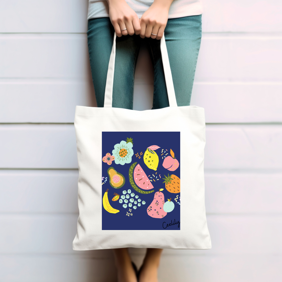 Blue fruit salad tote bag