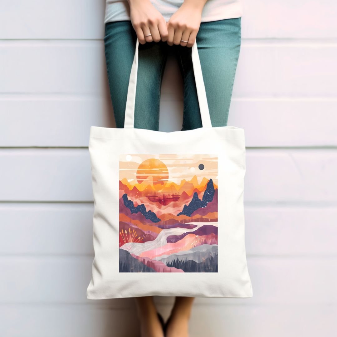 Mountain sunset tote bag