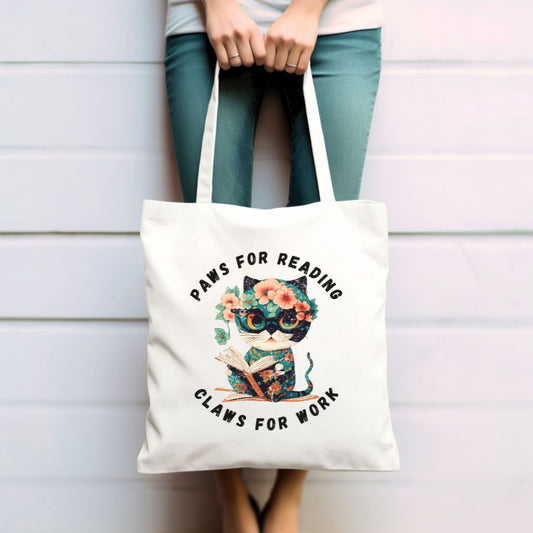 Cat lover bookish tote bag