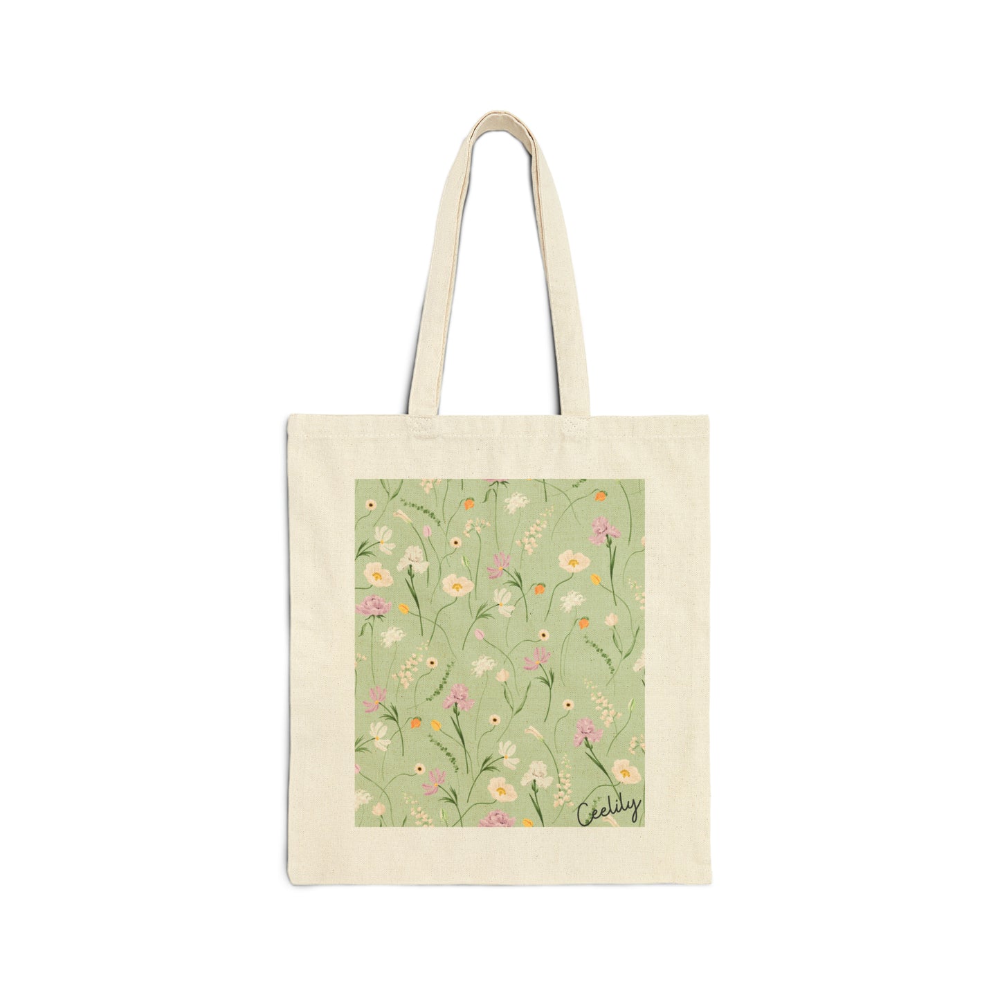 Green daisy tote bag