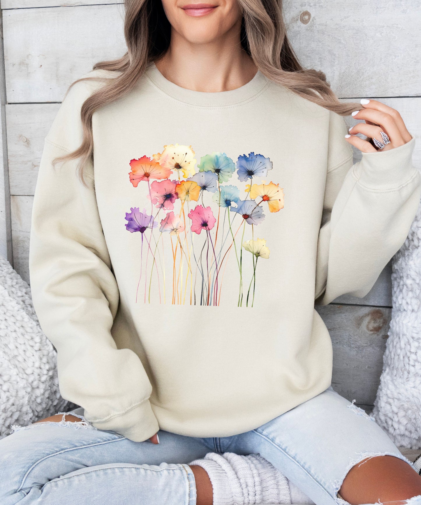 Watercolor wildflowers sweatshirt