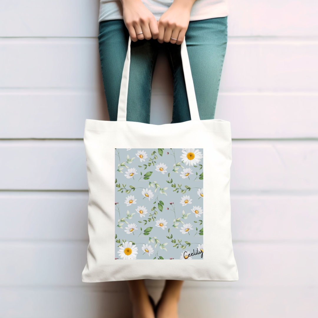 Blue daisy tote bag