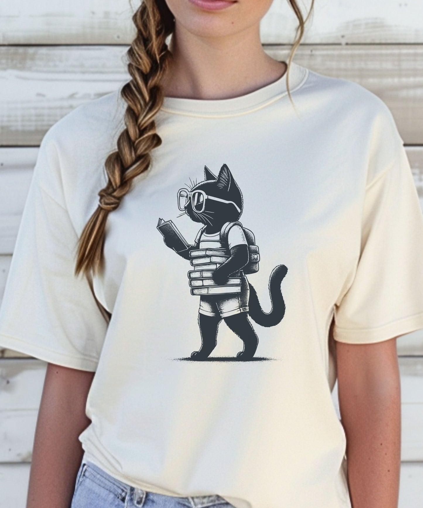 Comfort Colors Cat reading t-shirt